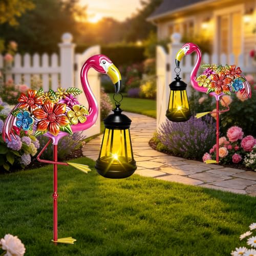 Flamingo Garden Decor with Solar Lights Outdoor Waterproof Garden Stakes