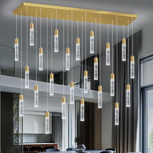 24 Lights Modern Crystal Chandeliers LED Pendant Light for Kitchen Island Dining Room Entrance Foyer Living Room 6000K Gold