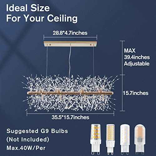 CM MZY 12-Light Crystal Firework Chandelier, Modern Dining Room Lighting Fixture, Gold Metal Finish