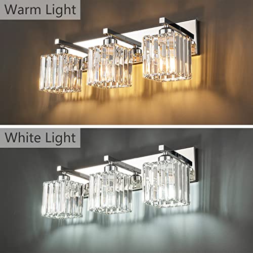 Modern 3 Light Chrome Crystal Bathroom Vanity Wall Light