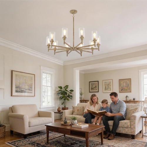 10 Light Large Farmhouse Chandeliers for Dining Room with Glass Cover 41"