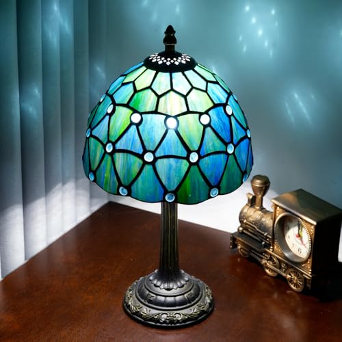 Tiffany Style Stained Glass Table Lamp Blue Small Table Lamp Bedroom Bedside Lamp Living Room Dining Room Office Decoration Desk Lamp Home Decoration Creative Gift Scene Props