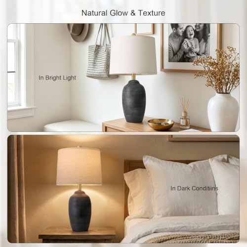 24.5" Vintage Ceramic Table Lamp for Living Room Black Single