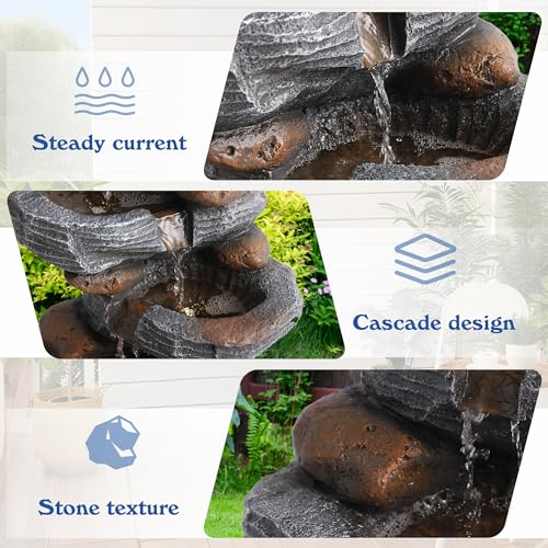 5 Tiers Cascading Rock Water Fountain Outdoor