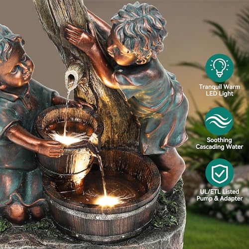 31" Boy and Girl Outdoor Fountain LED 3