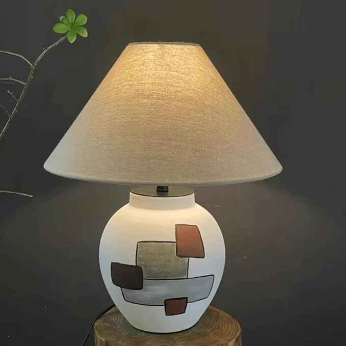 Retro Minimalist Wabi - sabi Style Handmade Fabric Ceramic Desk Lamp for Study, Living Room, Bedroom, Hotel Lounge