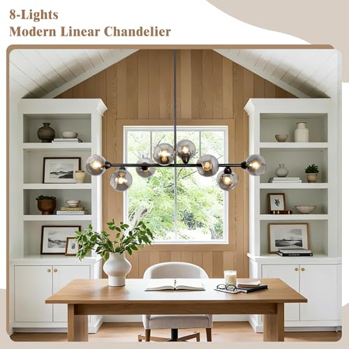 50'' Linear Chandeliers for Dining Room 8 Lights Globe Glass Chandelier