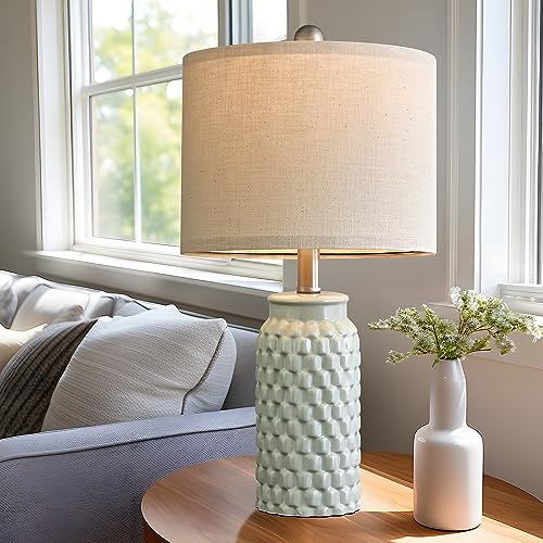 20.5 inches Modern Ceramic Green Bedside Lamp Set of 2 for Bedroom Decor Farmhouse Table Lamp for Living Room Office Dorm (2 Count)