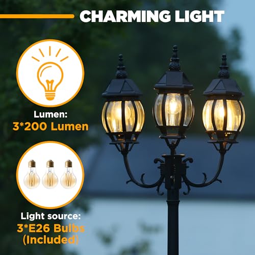 Outdoor Solar Post Light with Triple