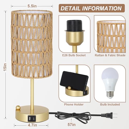 Gold Table Lamp for Bedroom with Bulb