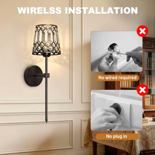 Black Battery Operated Wall Sconces Set of 2
