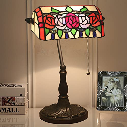 Tiffany Style Bankers Table Lamp Stained Glass Piano Desk Lamp Vintage Bedroom Bedside Lamp for Study