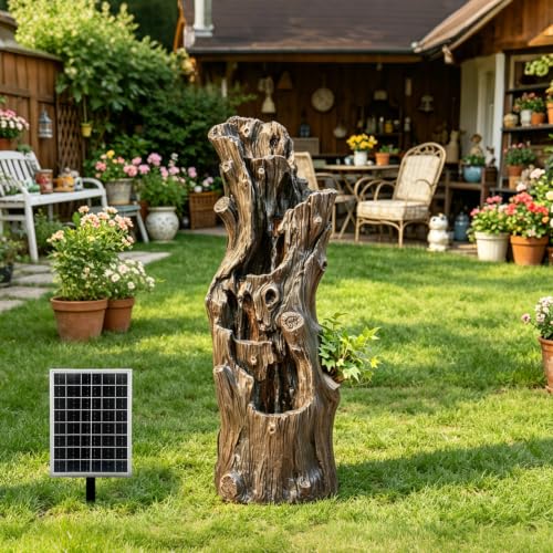 39.37" Tall Solar Water Fountain Outdoor Garden Faux Tree Stump