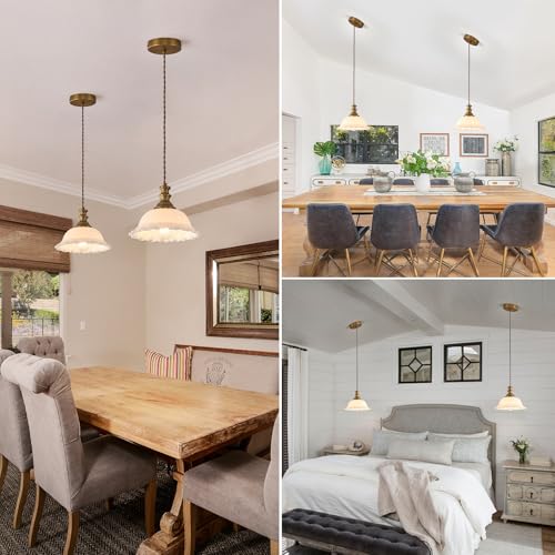 Glass Pendant Lights Modern Pendant Lighting Fixtures Hanging Lamp for Kitchen Island Bedroom Dining Room Coffee Shop Hallway White and Brass 2 Pack (2 Count)