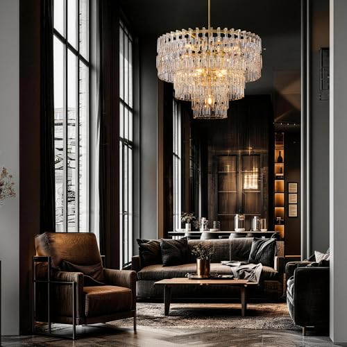 36'' W Round Crystal Chain Chandelier 9