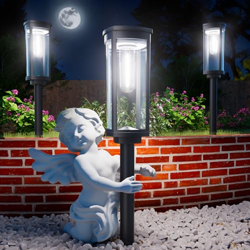 Solar Pathway Lights Outdoor Waterproof 4 Pack Upgraded Solar Walkway Landscape Lighting Outside Driveway Lights (4 Count)