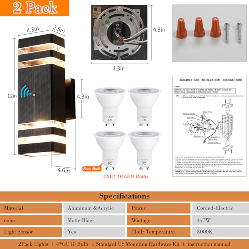 Dusk to Dawn Outdoor Wall Lights Waterproof Modern 2 Layer Design