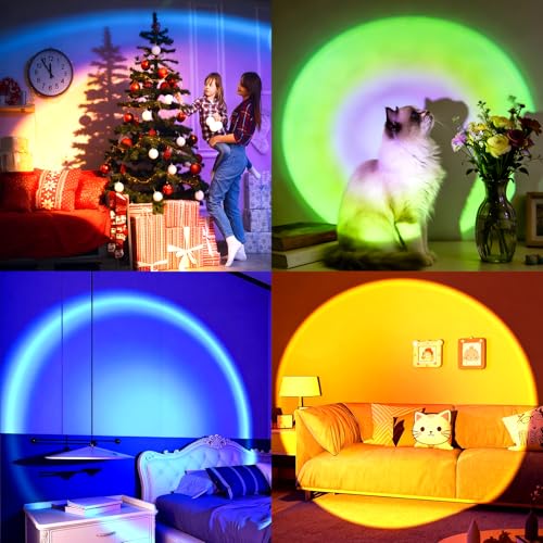 Sunset Lamp Projection Rotation Rainbow Projection Lamp Led Romantic Visual Led Light Network Red Light with USB Modern Floor Stand Night Light Living Room Bedroom Décor