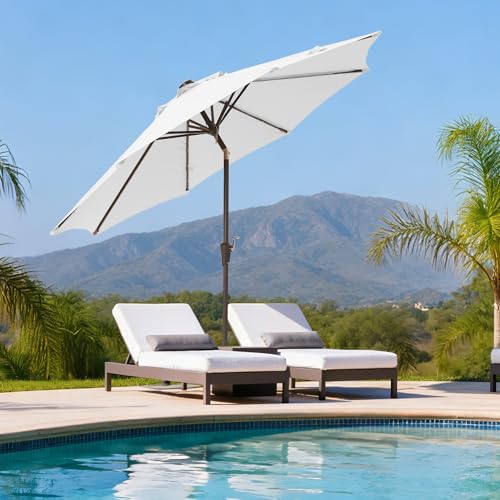9 FT Patio Umbrella Outdoor patio deck umbrella with lights White