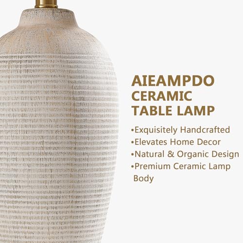 25" Vintage Ceramic Table Lamp for Bedroom Living Room (Retro Beige)