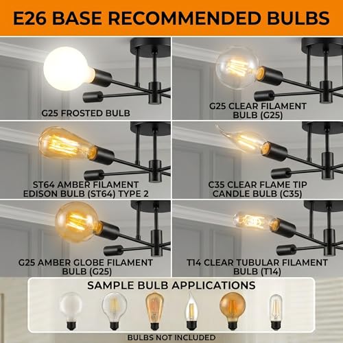 6 Lights Modern Sputnik Chandelier (Black)