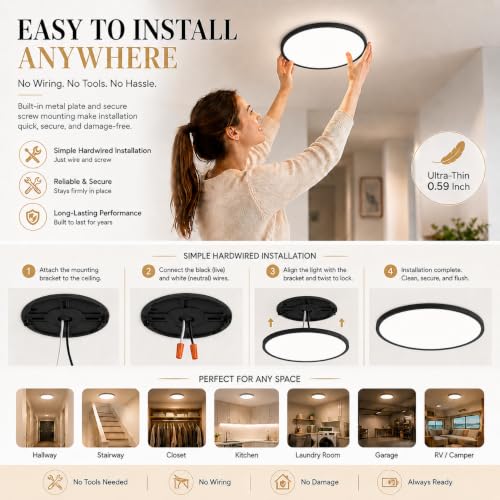 4 Pack LED Flush Mount Ceiling Light (Black / 4 Packs)
