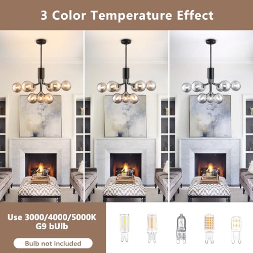 9 Light Smoked Glass Chandelier Globe Sputnik Chandeliers Dia 26.7''