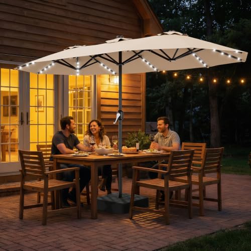 13 FT Patio Umbrella with Solar Lights