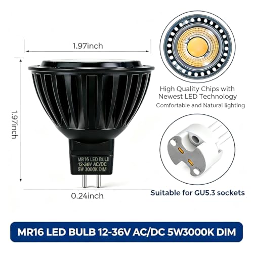 MR16 LED Bulb 5W Dimmable Upgraded Aluminum Housing & COB Chip