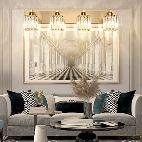 Bathroom Lighting Fixtures Modern Crystal Vanity Light Brass 4 Light Bathroom Vanity Light