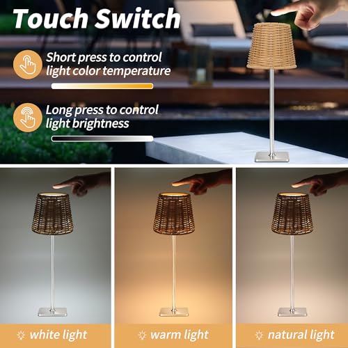Outdoor Waterproof Cordless Wireless Rechargeable Portable Top Touch Battery Operated Powered LED Table Lamp Desk Lamp Lights for Restaurant Kitchen Patio Dinner Dining