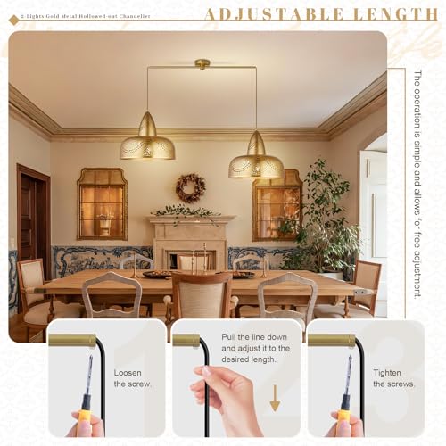 Vintage 2 Light Pendant Light Fixtures Modern Gold Hanging Lamps