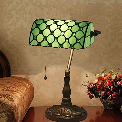 Tiffany Style Bankers Table Lamp Stained Glass Piano Desk Lamp Vintage Bedroom Bedside Lamp for Study