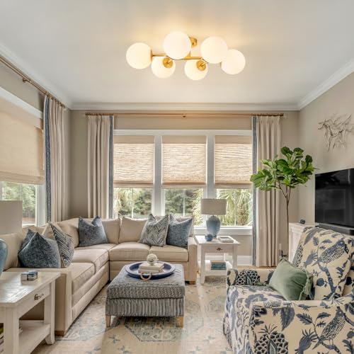 6 Light Semi Flush Mount Glass Ceiling Light Milk Globe