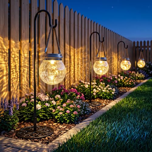 6 Pack Solar Crack Glass Globe Lanterns Outdoor Round Ball Hang Decorative (6 Count)
