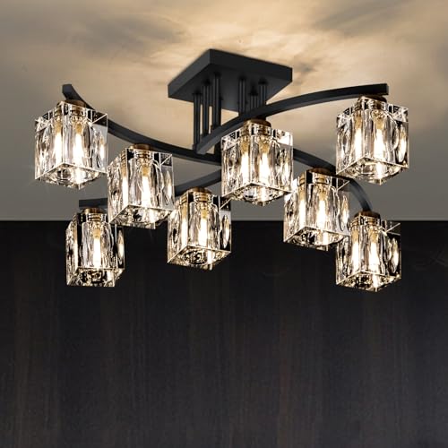 Crystal Semi Flush Mount Ceiling Light with 8