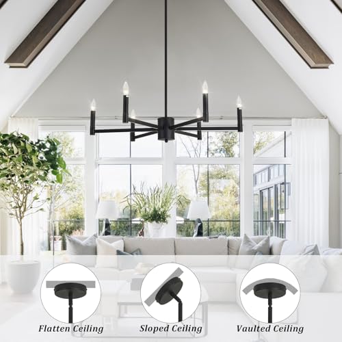 6 Light Candle Chandeliers Modern Black Farmhouse Ceiling Light Fixture Industrial Pendant Lighting for Dining Room Living Room Bedroom Kitchen Island Foyer