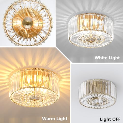 11.88-Inch 2-Light Gold Crystal Flush Mount Ceiling Light Fixture