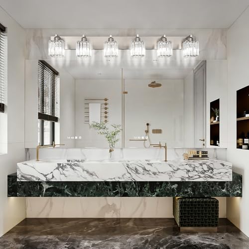 Brushed Nickel Bathroom Light Fixtures 6 Light Vanity Lighting Fixture Crystal Modern Bathroom Vanity Light