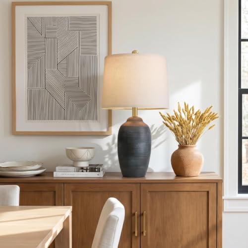 24.5" Vintage Ceramic Table Lamp for Living Room Black Single