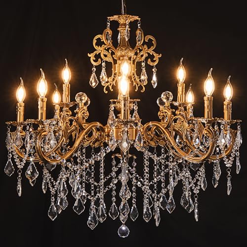Crystal Chandeliers 35.9" Vintage Antique Bronze Chandelier