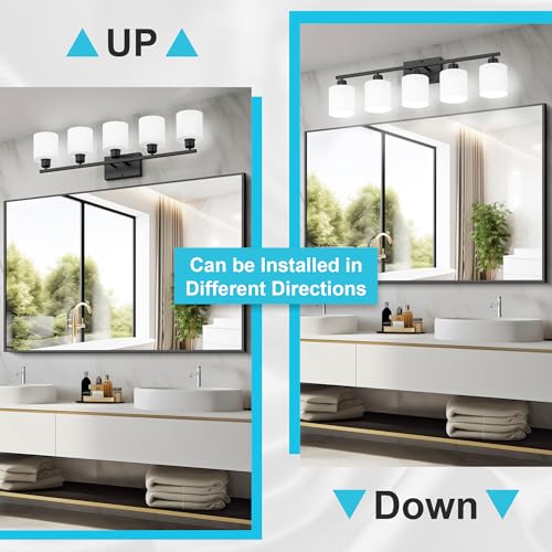 Bathroom Black Lighting Fixtures Over Mirror