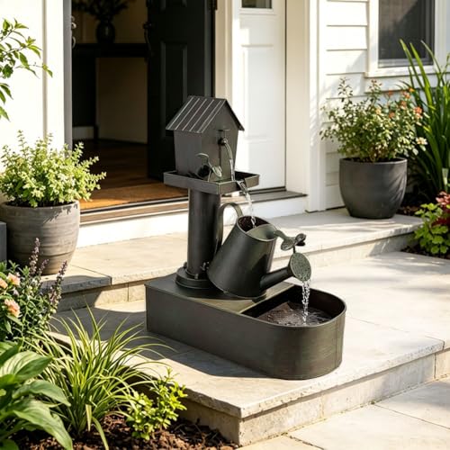 3 Tier Outdoor Fountain 23" Rustic Waterfall Garden Patio Decor