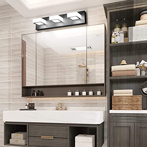 Black Bathroom Vanity Lights 3 Lights Acrylic Modern LED Black Vanity Lights for Bathroom