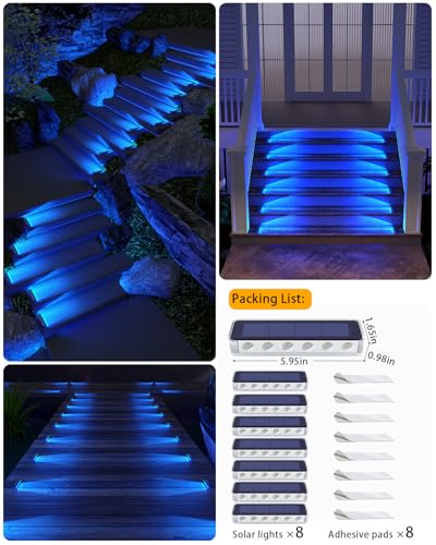 Blue Solar Step Lights for Outside IP68 Waterproof Led 8 Pack (8 Count)