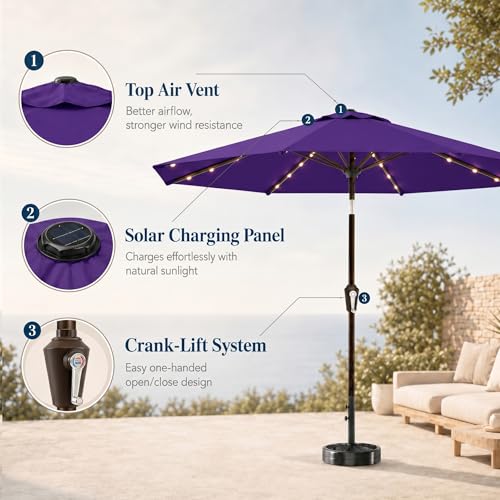 10FT Solar Patio Umbrella with Lights