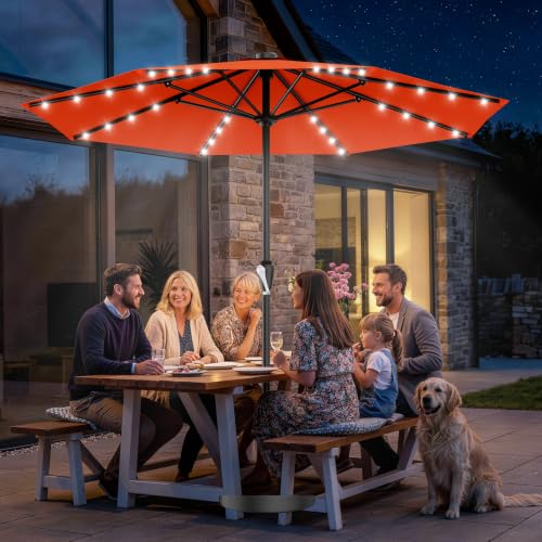 12FT Large Patio Umbrella with Solar Lights