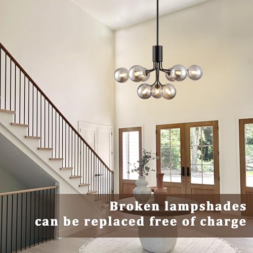 9 Light Smoked Glass Chandelier Globe Sputnik Chandeliers Dia 26.7''