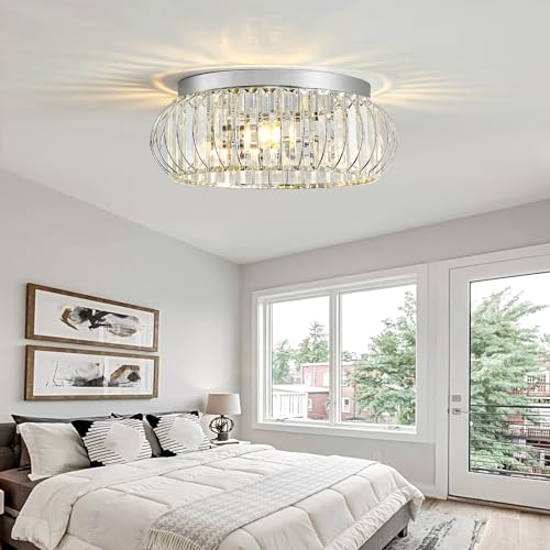 3 Light Flush Mount Ceiling Light Fixtures Modern Crystal Chandelier Chrome Chandelier for Hallway Bedroom Bathroom Foyer Entryway Laundry Room Kitchen