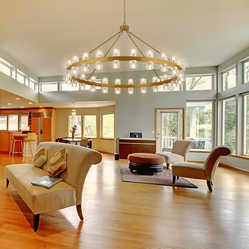48 Inch Gold Crystal Wagon Wheel Chandelier